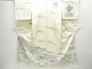 未使用品　作家物　渓谷・川風景模様手織り紬着物